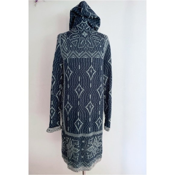 Free People Kai Pom Pom Fringe Geo Print Hooded Longline Long Cardigan Sweater M - Picture 7 of 9